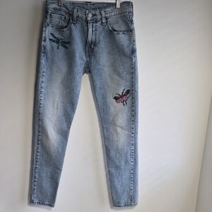 Vintage Levi's Jeans with Embroidery Butterfly, Dragonfly & Caterpillar